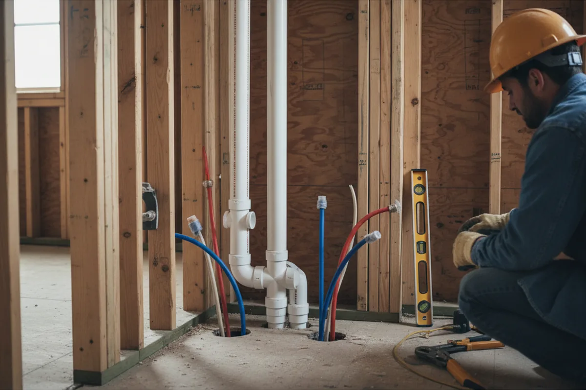 Drain and supply rough-in during Sump Pump Repair in Orwell